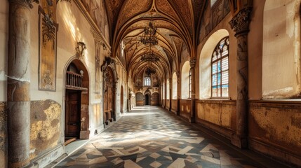 Fototapeta premium Fantasy medieval gallery in the castle.