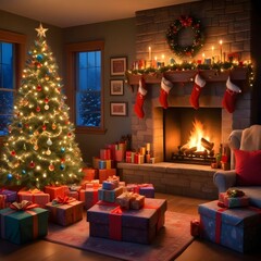 christmas fireplace with gifts