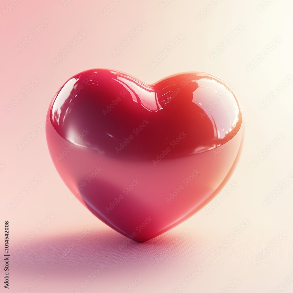 Poster minimalist three-dimensional red heart with a smooth texture, set against a soft pastel gradient