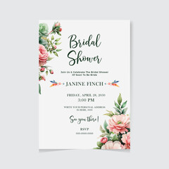 Vector Bridal Shower Invitation Template With Magnolia Flowers, Watercolor and Pen and Ink Elements
