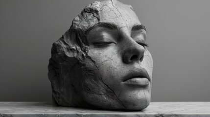 Stone Face Sculpture: Modern Art & Minimalism
