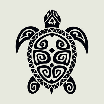 Tattoo style turtle with Maori patterns isolated vector illustration