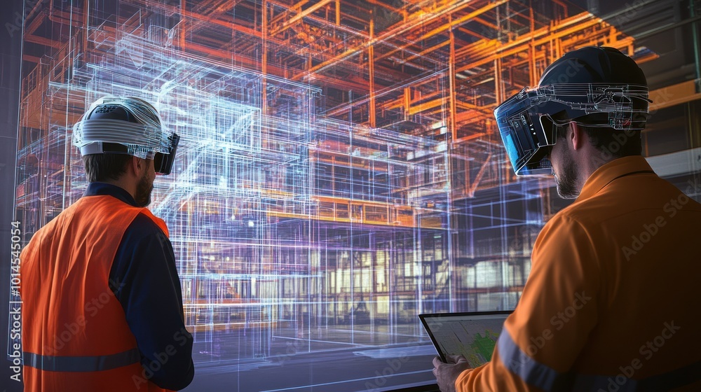 Poster Two Construction Workers Using Virtual Reality Technology to Review a Building Model