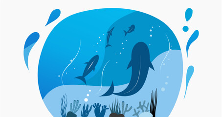 illustration of marine life with fish and some creatures in it