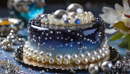 Generated imageデコレーションケーキ：パールとジュエルが輝く華やかなスイーツアート
