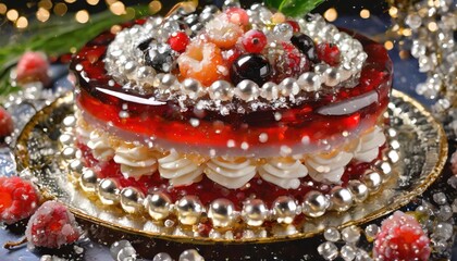 カラフルで豪華な装飾のマルチレイヤーケーキ：宝石のような美しさ