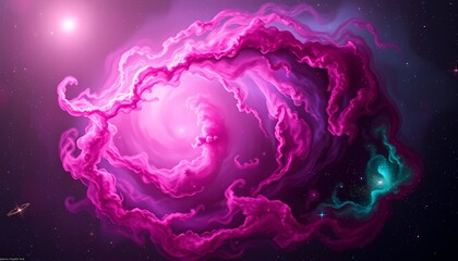 Obraz premium Crimson, Purple, and Emerald Green Nebula with Cosmic Light Beams ,Star System Birth