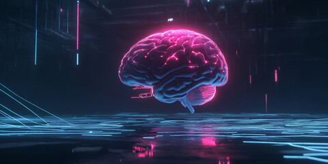 Obraz premium Futuristic Neon Brain with Glowing Lines