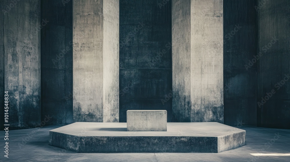 Poster Concrete Platform with Block in Minimalist Setting