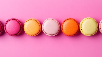 Obraz premium Brightly colored macaroons arranged in a neat row.