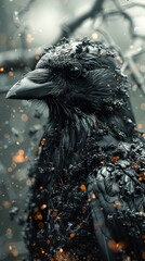 Black Crow with Glowing Feathers: A Mystical Portrait