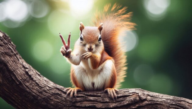 Red Squirrel - Victory- peace sign 
