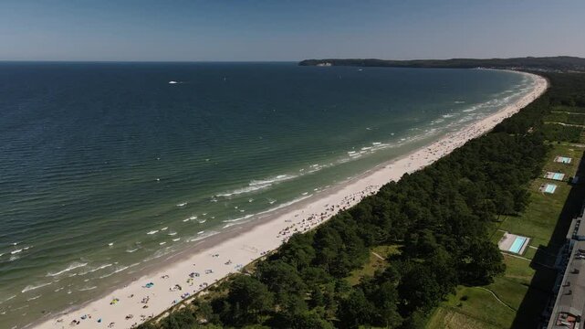 Aerial view across the KDF Prora Baltic white sand Beach 