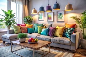 Elevate your living space by incorporating vibrant pillows on your sofa, creating a cozy atmosphere and inspiring