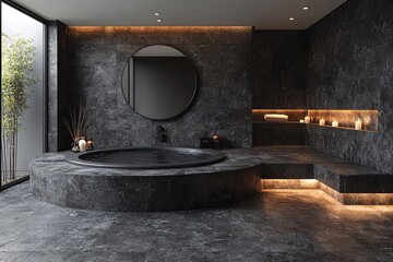 Modern Minimalist Bathroom with Dark Stone Tiles