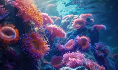 Obraz premium Deep Sea Coral Community: Hidden Underwater Gems, 4K hyperrealistic photo