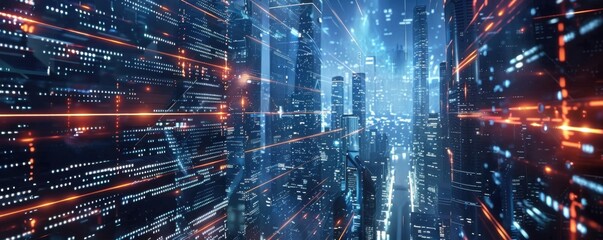 Obraz premium Biometric AI Security Systems in Future Cities, 4K hyperrealistic photo