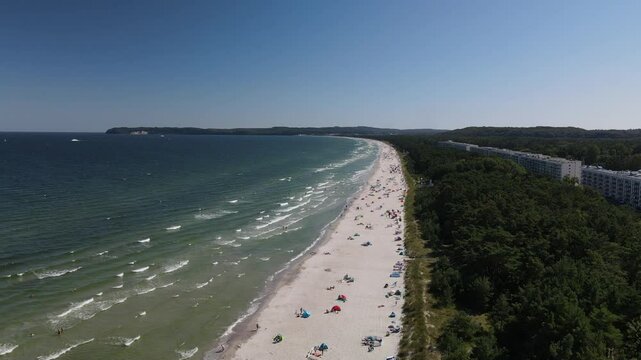 Aerial view across the KDF Prora Baltic white sand Beach 