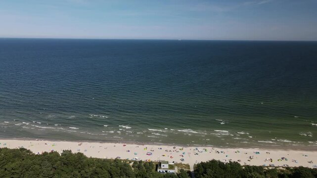 Aerial view across the KDF Prora Baltic white sand Beach 