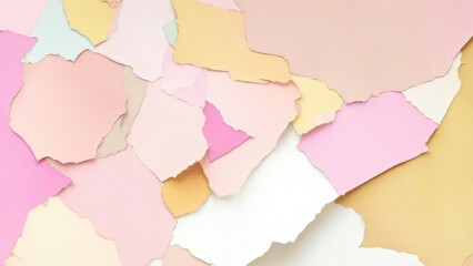 Pink, Beige, yellow, peach colors ripped paper pieces collage pastel background