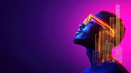 Fototapeta premium Glowing Profile with Digital Marketing Elements