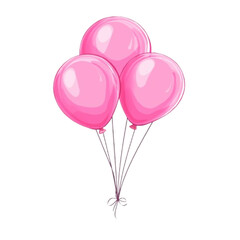 Pink balloons on a transparent background, vector illustration, simple design, cute cartoon style