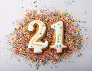 Decorated cookie, number 21, image for birthday or anniversary celebration