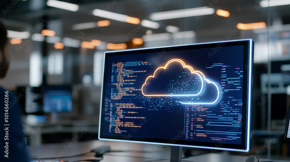 Poster cloud computing interface displaying data management and technology innovations