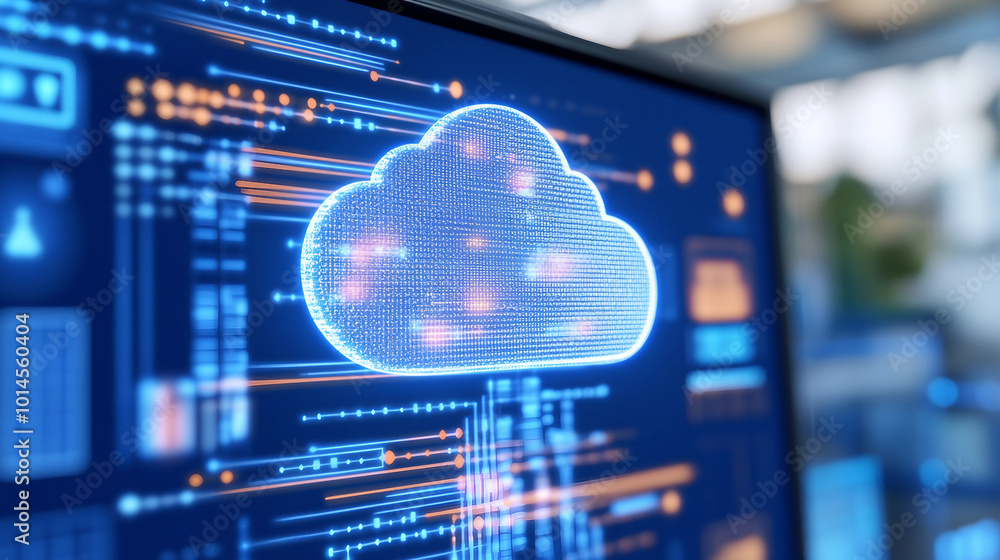 Poster cloud computing interface displaying data management and technology innovations