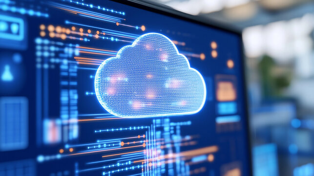 Cloud Computing Interface Displaying Data Management and Technology Innovations