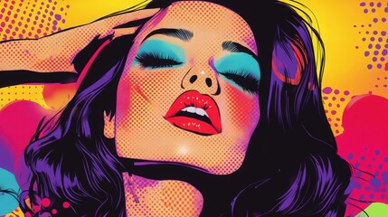 Graphic art woman, bright colors and nostalgic style. Lively, spirited and visually mesmerizing illustration of a woman in the famous pop art fashion. A fresh take on classic pop culture imagery