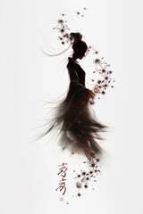 Fototapeta premium Minimalist Sumi-e ink painting of a female silhouette, crafted with elegant, flowing lines in a Zen calligraphy style. Perfect for art prints, interior decor, branding, and meditation spaces