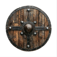 Naklejka premium Photo of a Viking shield, isolated on white background