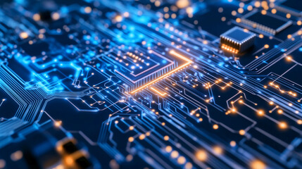 Abstract Digital Circuit Design with Glowing Lights and Complex Patterns