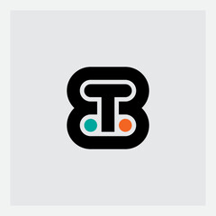 Modern T8 Logo Design: Minimalist Black Letter with Turquoise and Orange Dots. Clean Typography Symbol for Business and Technology Brand Identity.