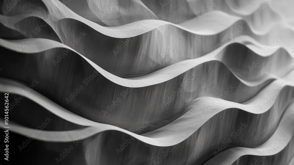 Poster abstract monochrome waves create a sense of movement and fluidity.