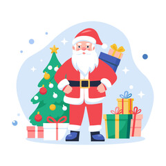 Character based flat illustration of santa clause with gifts 