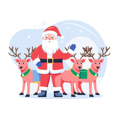 Character based flat illustration of santa reindeers 