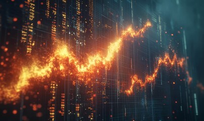 Obraz premium Digital grid with glowing orange lines.
