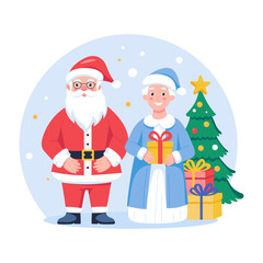 A flat character illustration of santa wife 