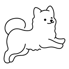 Obraz premium だらしないポーズでリラックスしている子犬のシンプルな線画イラスト 透過背景の切り抜き