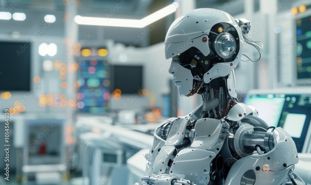 Poster advanced robot in a high-tech laboratory, 4k hyperrealistic photo