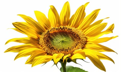 Naklejka premium Bright yellow sunflower, white background, 4K hyperrealistic photo