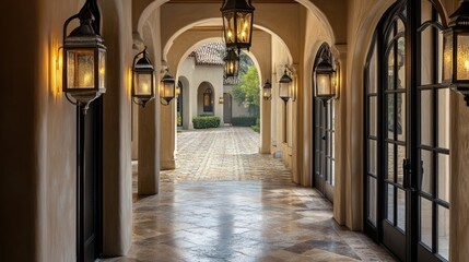 Fototapeta premium An opulent hallway with polished stone floors