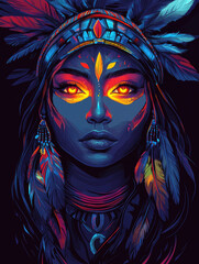 The face of an Indian girl in bright colors