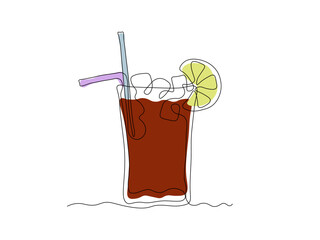 cuba libre cocktail. continuous one line art hand drawing sketch, logo