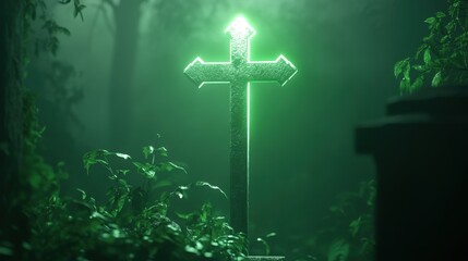 Naklejka premium A cross with a green background and a green light 