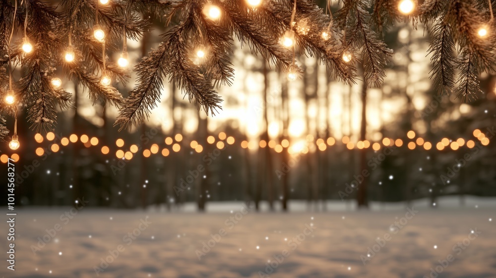 Poster a tree with lights hanging from it, creating a warm and inviting atmosphere. the lights are on, illu