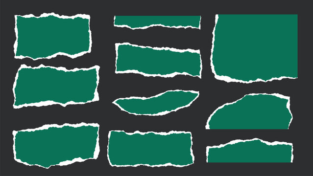 Green & White Ripped Paper Pieces with Torn Edges &ndash; Vector Design