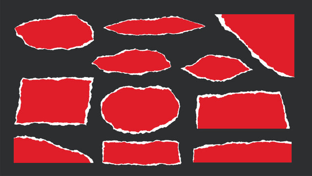 Red & White Ripped Paper Pieces with Torn Edges &ndash; Vector Design